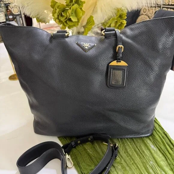 Prada Black Leather Tote Bag Large Shoulder Bag Gold Hardware Authentic - Picture 15 of 15